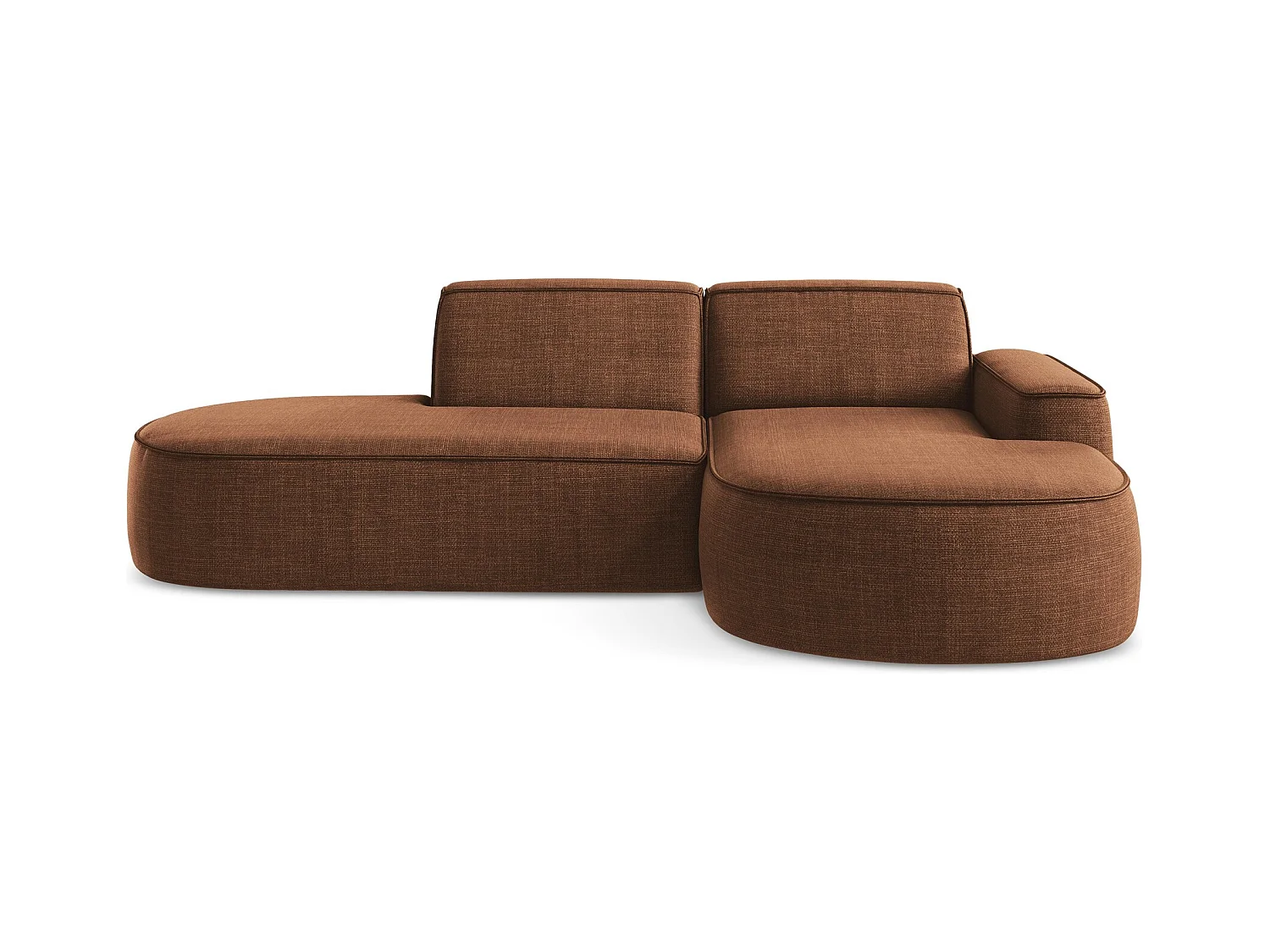 Canapé d'angle 3 places modulaire droit en tissu texturé - terre cuite - OMAO