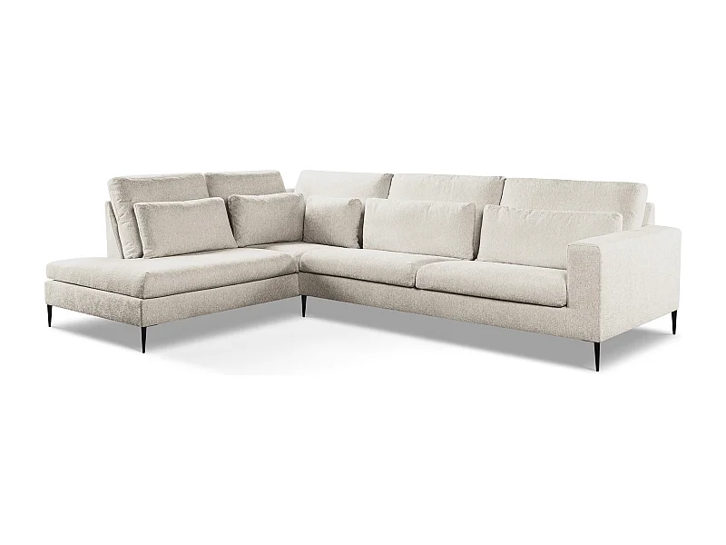 Hoekbank links van beige chenille stof - AKALA