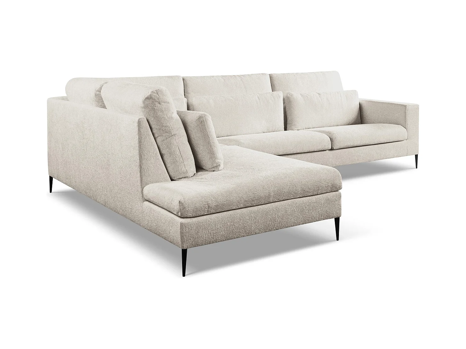 Canapé d’angle 4 places gauche en tissu chenille - beige - AKALA