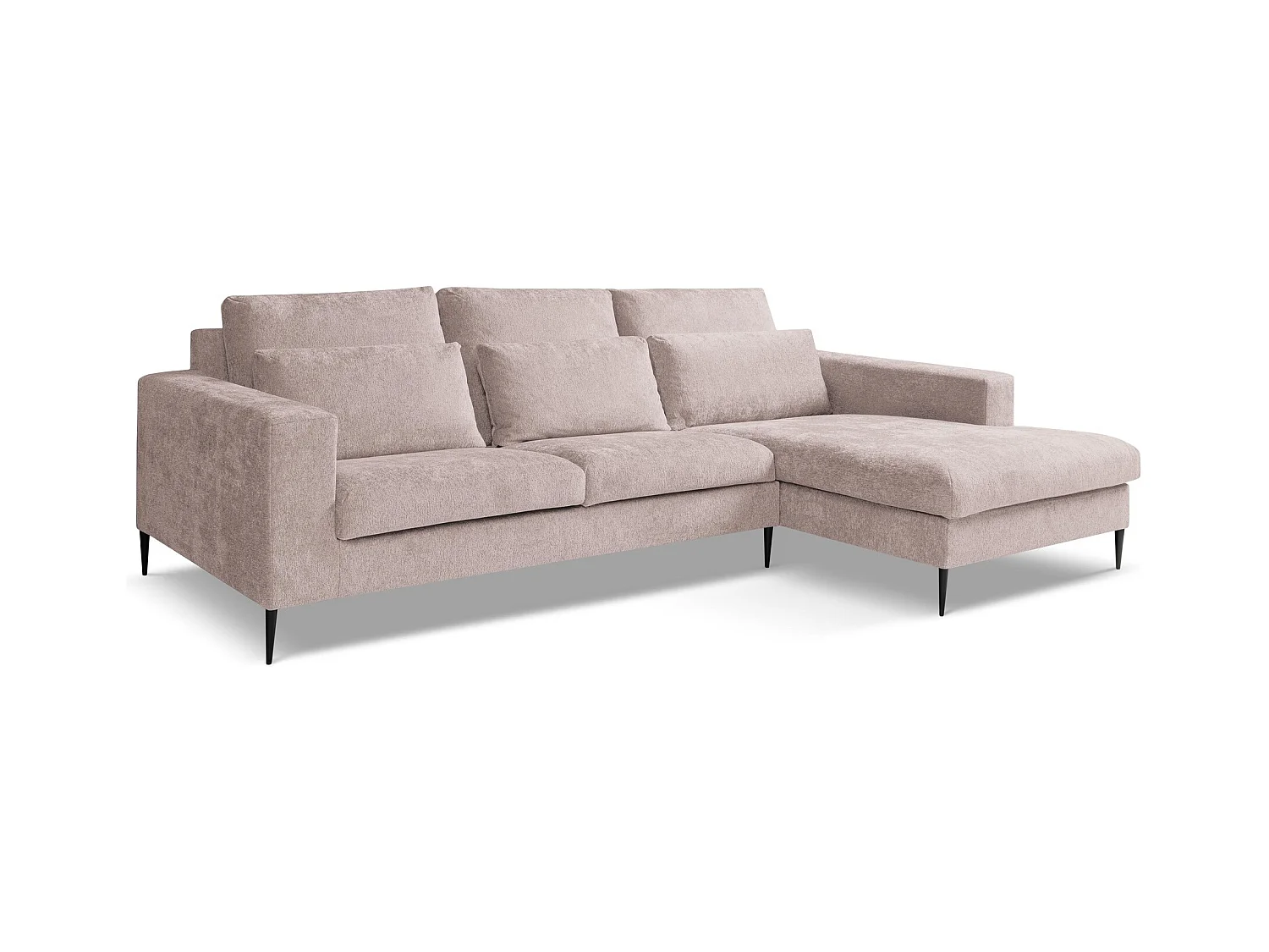 Canapé d’angle 3 places droit en tissu chenille - rose poudré - AKALA