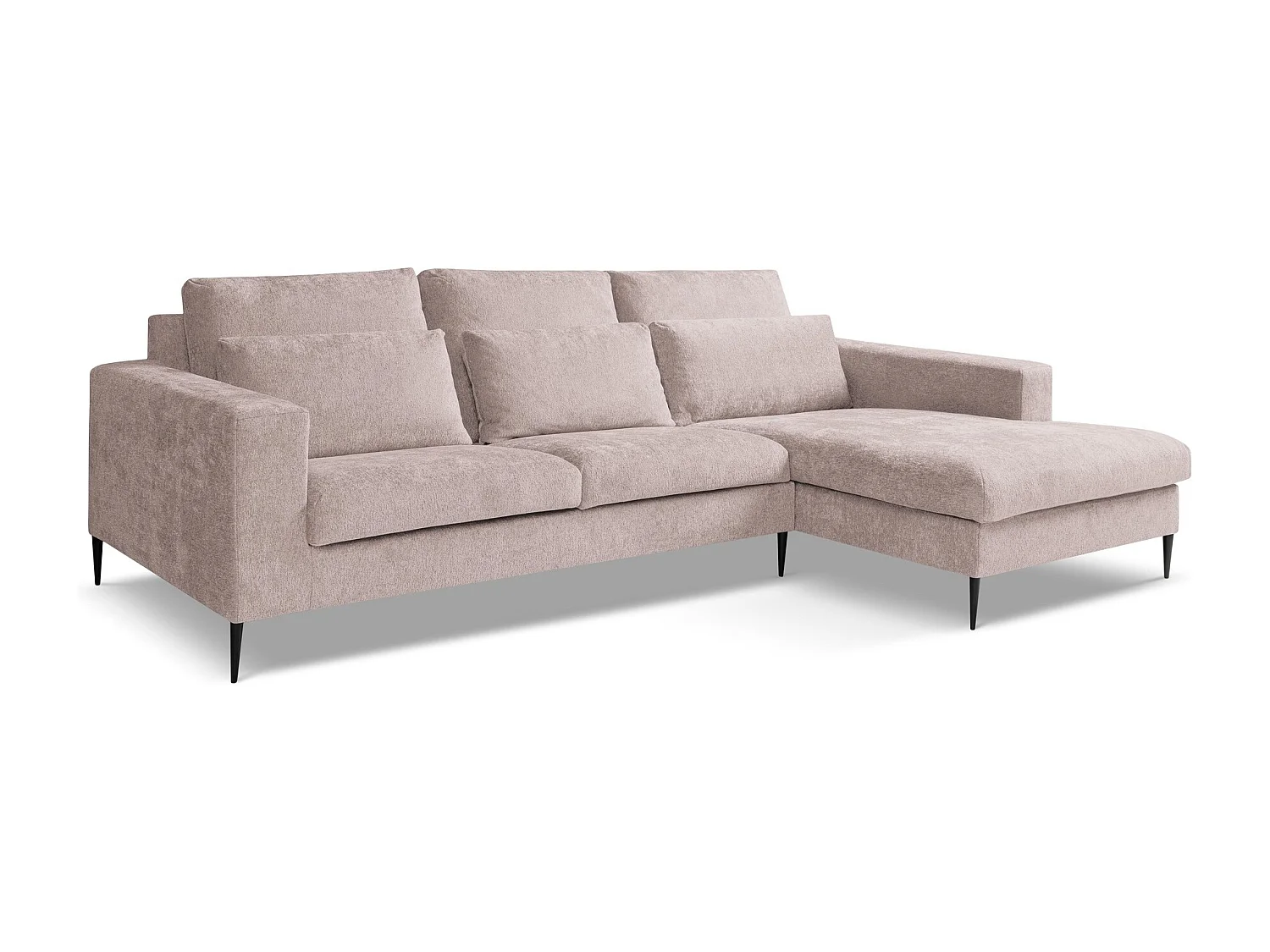 Canapé d’angle 3 places droit en tissu chenille - rose poudré - AKALA