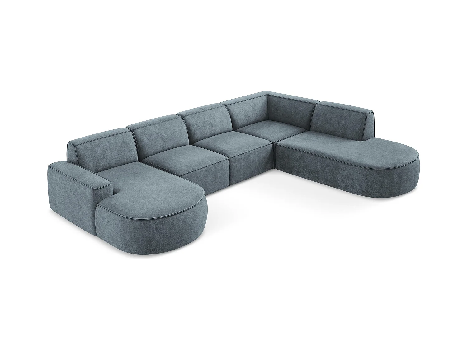 Canapé panoramique 5 places modulaire gauche en tissu chenille - jeans - OMAO