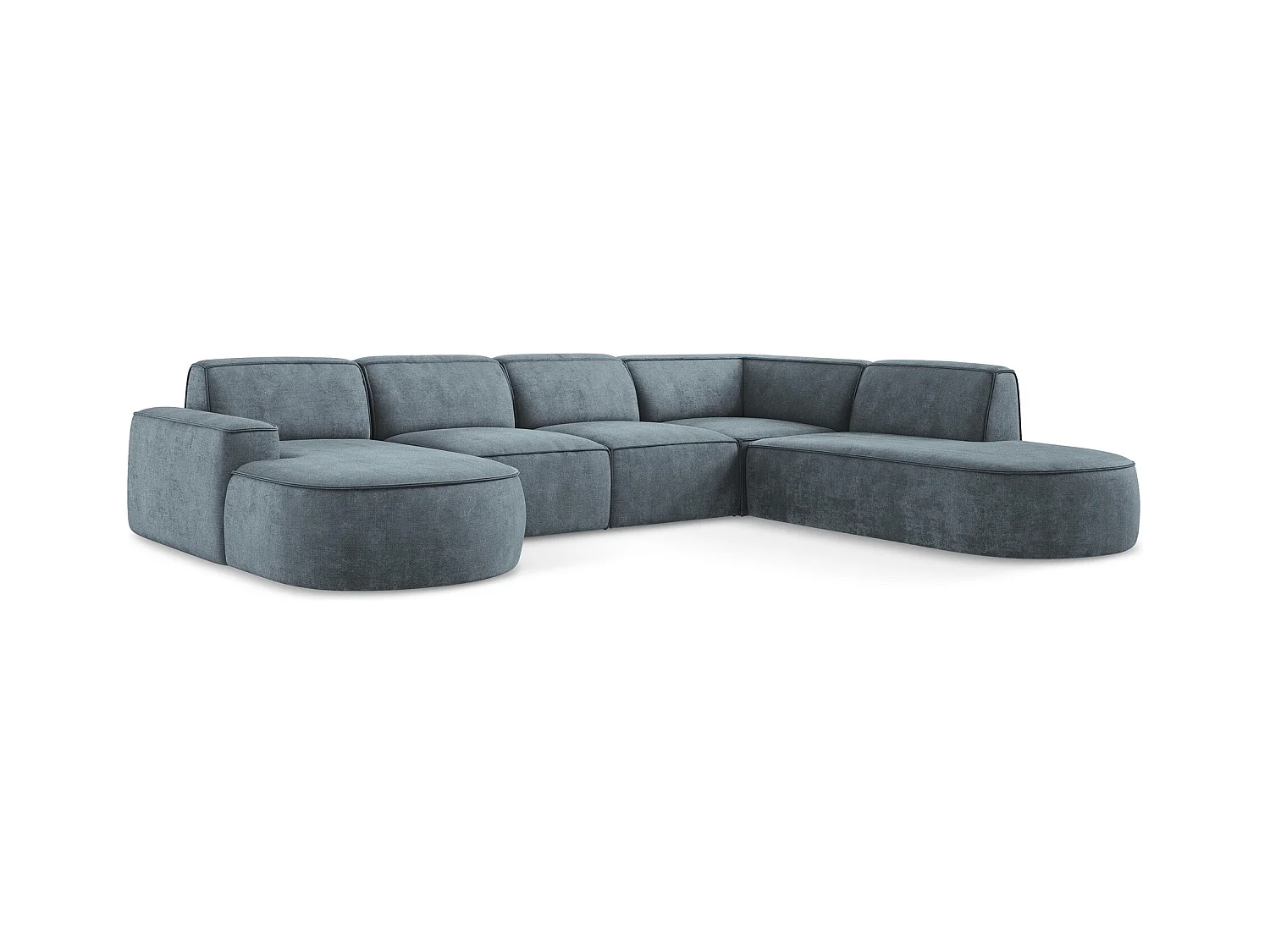 Canapé panoramique 5 places modulaire gauche en tissu chenille - jeans - OMAO