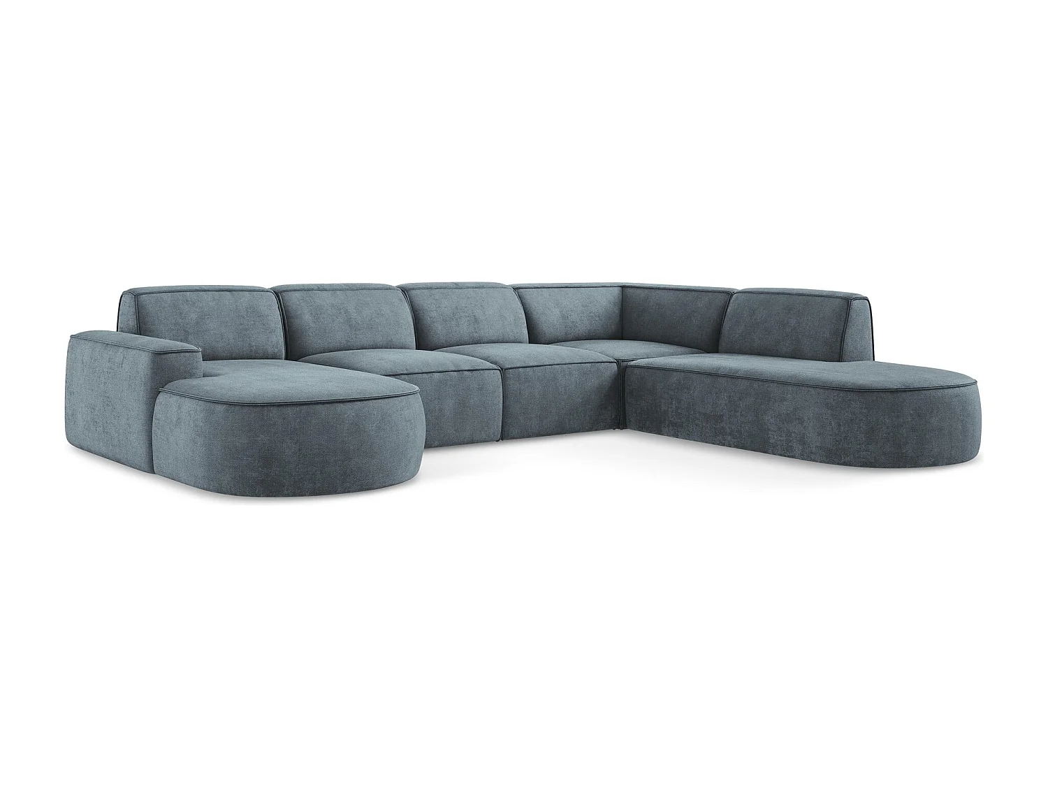 Canapé panoramique 5 places modulaire gauche en tissu chenille - jeans - OMAO