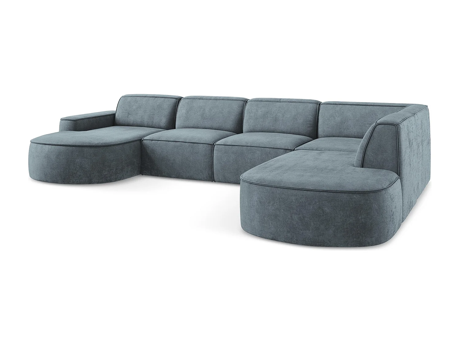 Canapé panoramique 5 places modulaire gauche en tissu chenille - jeans - OMAO