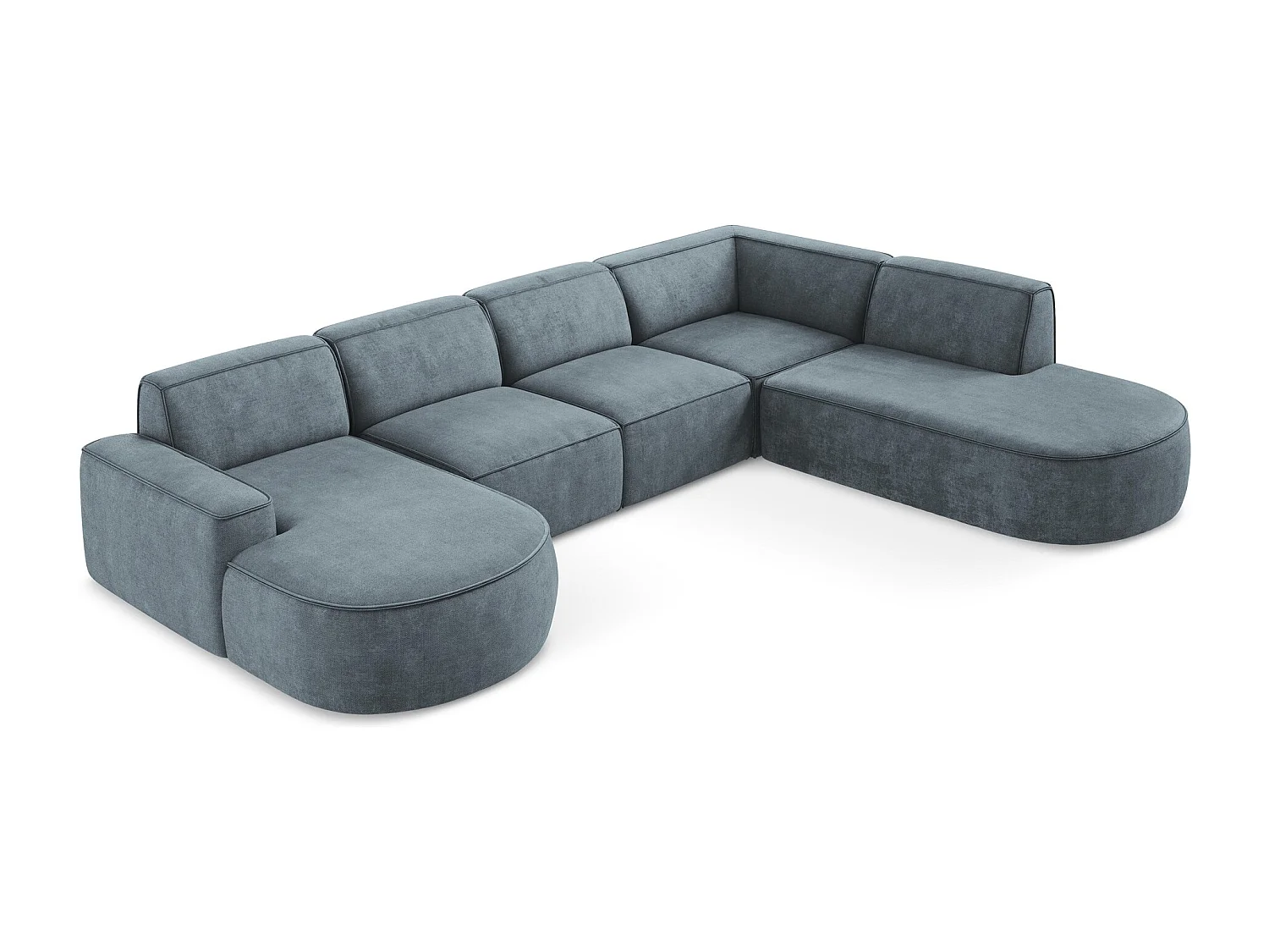 Canapé panoramique 5 places modulaire gauche en tissu chenille - jeans - OMAO