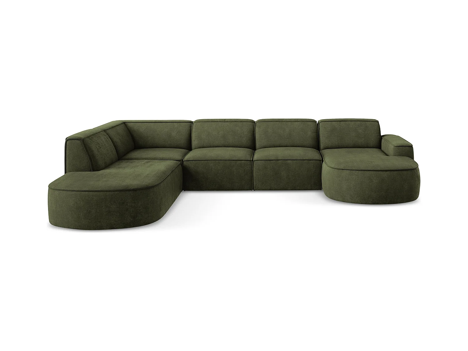 Canapé panoramique 5 places modulaire gauche en tissu chenille - olive - OMAO