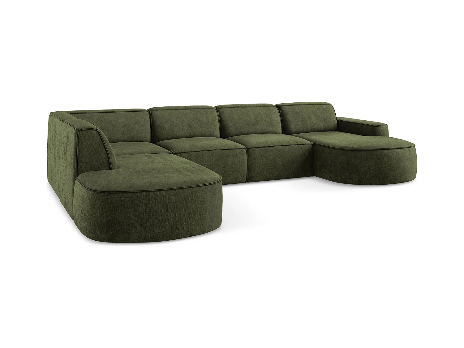 Canapé panoramique 5 places modulaire gauche en tissu chenille - olive - OMAO