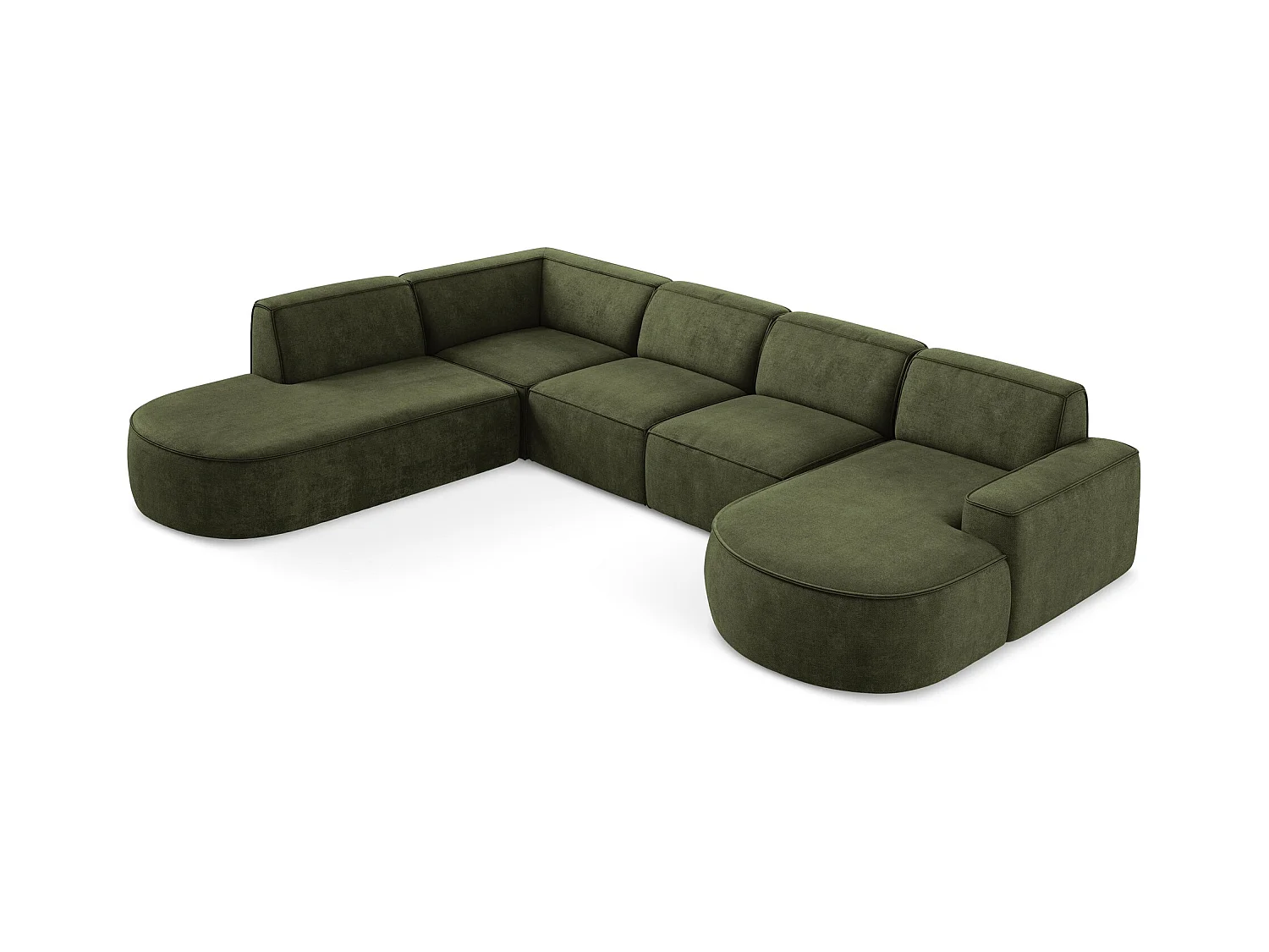Canapé panoramique 5 places modulaire gauche en tissu chenille - olive - OMAO