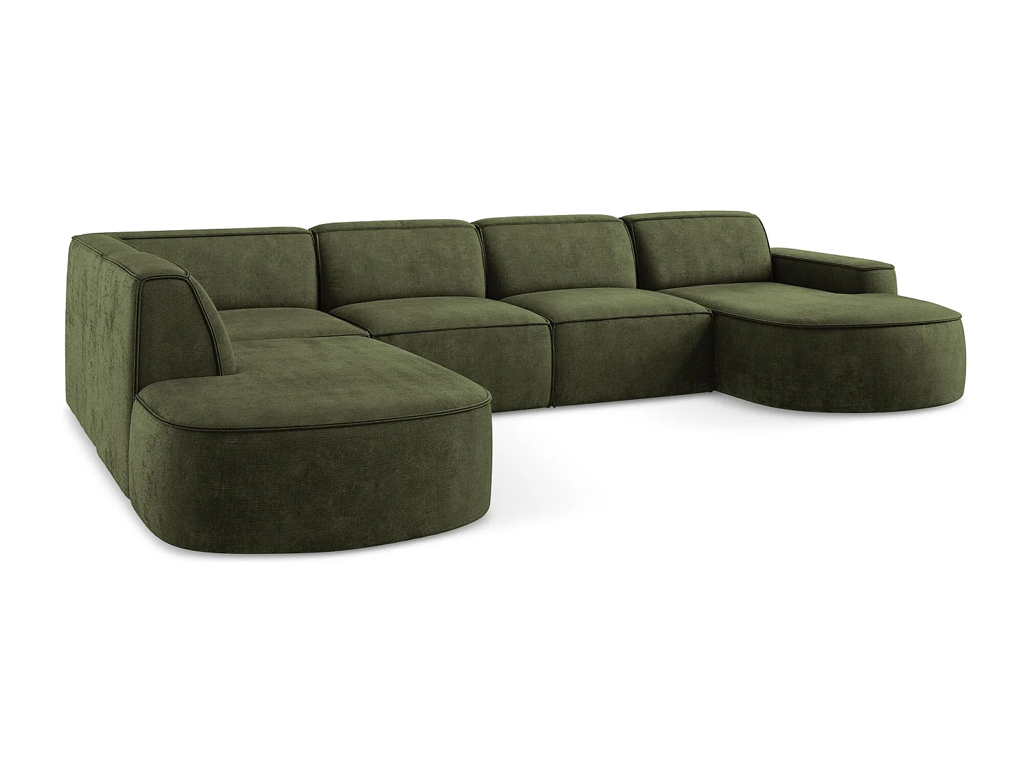 Canapé panoramique 5 places modulaire gauche en tissu chenille - olive - OMAO