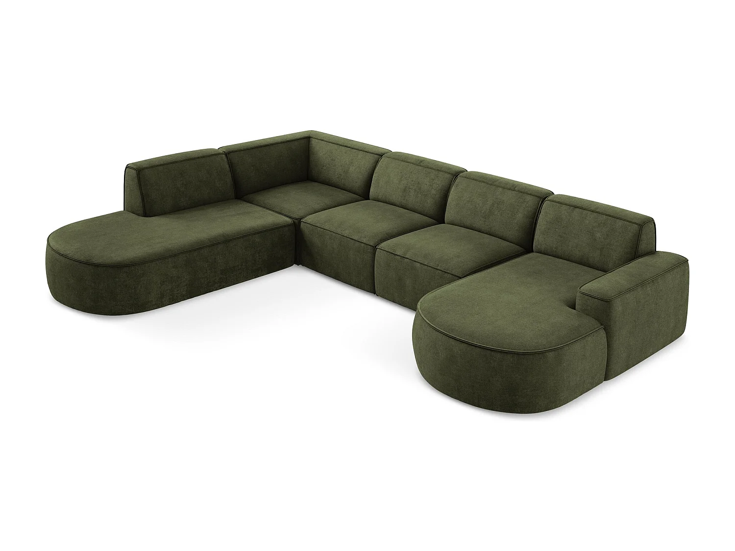 Canapé panoramique 5 places modulaire gauche en tissu chenille - olive - OMAO