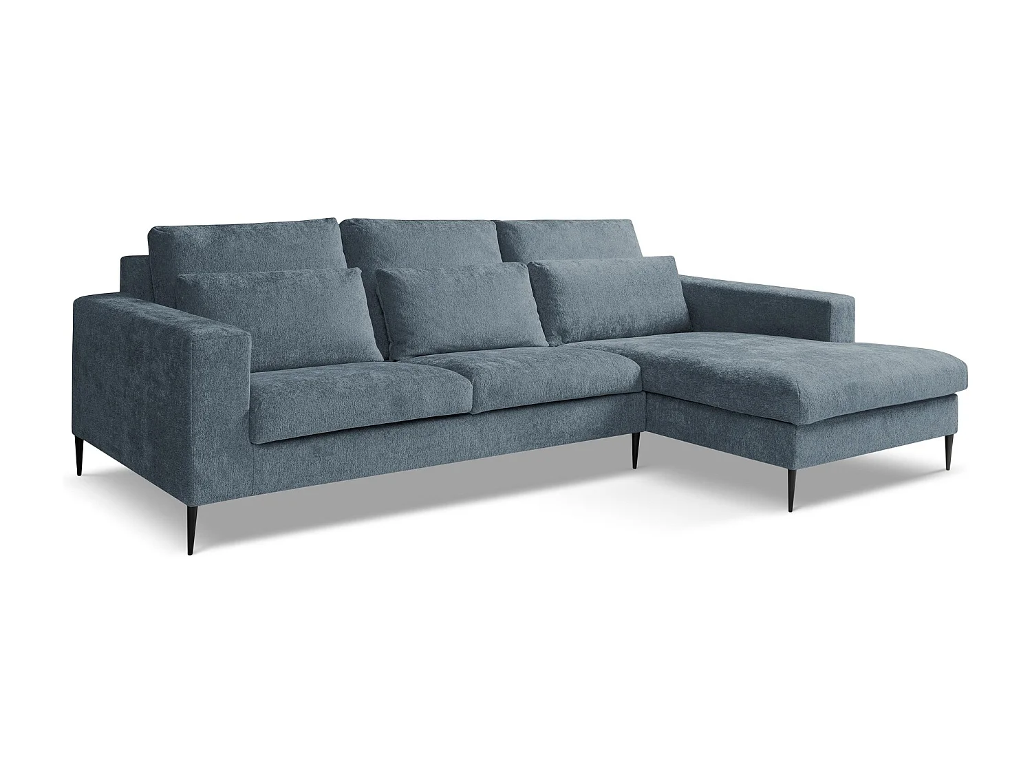 Canapé d’angle 3 places droit en tissu chenille - bleu - AKALA