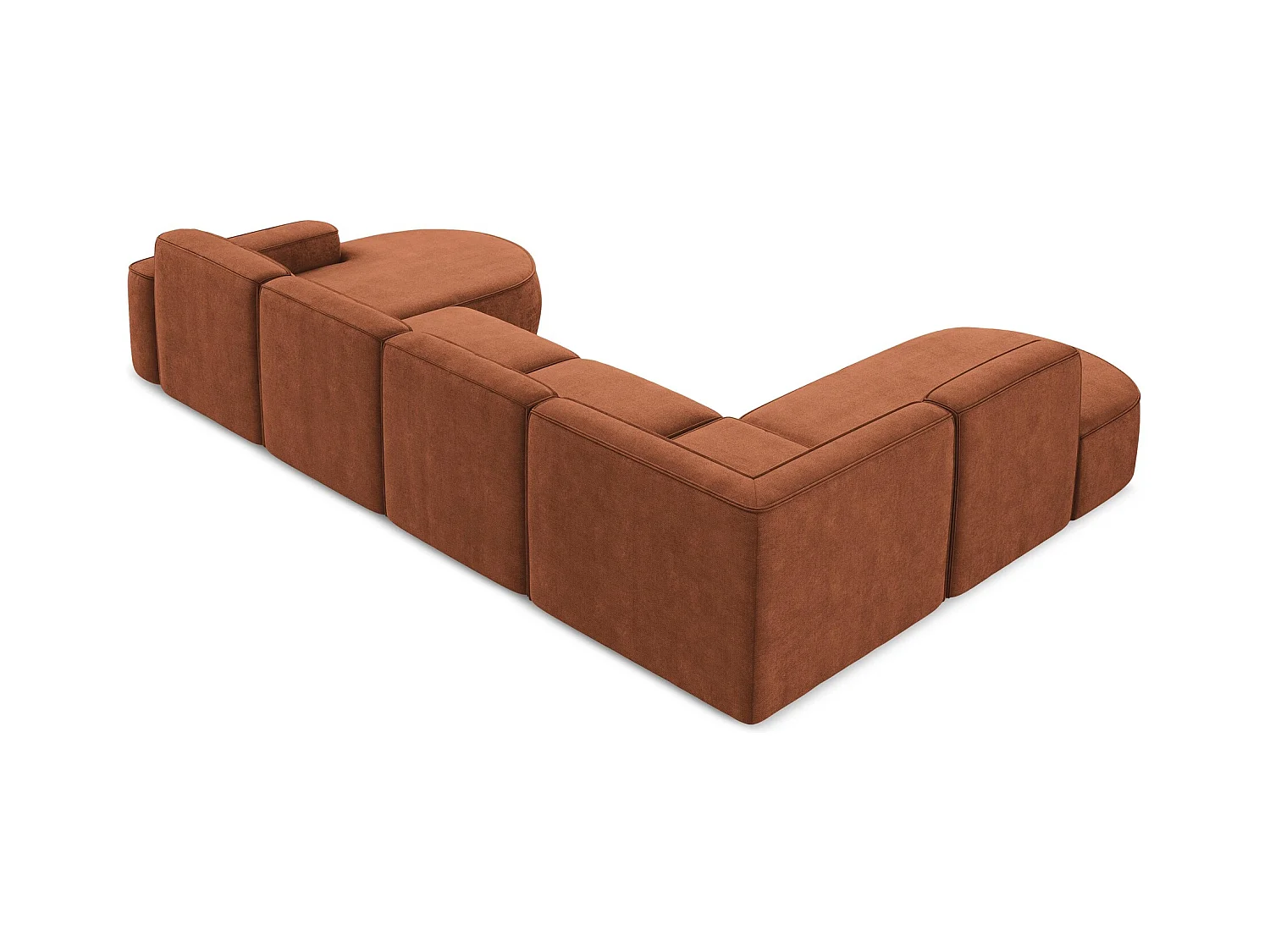 Canapé panoramique 5 places modulaire gauche en tissu chenille - terre cuite - OMAO