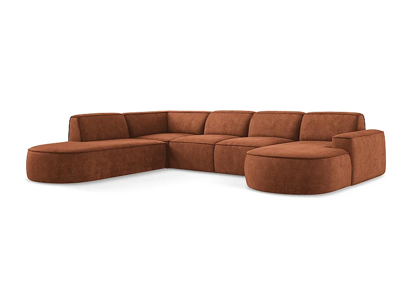 Canapé panoramique 5 places modulaire gauche en tissu chenille - terre cuite - OMAO
