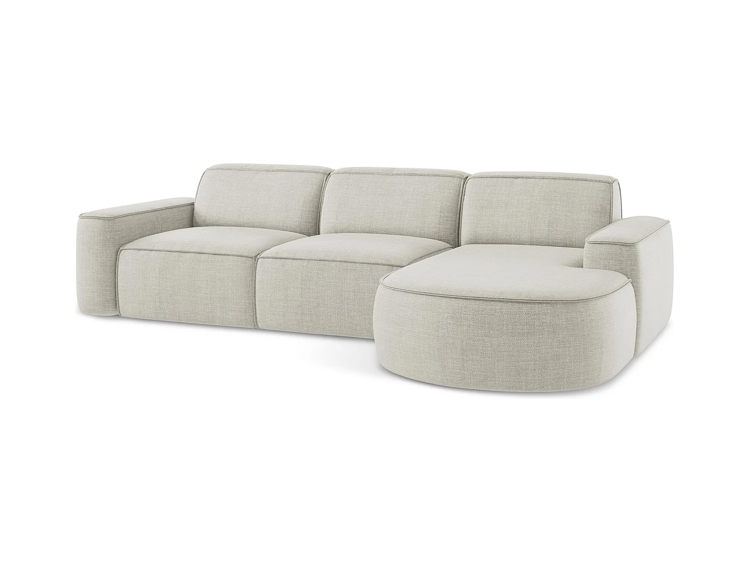 Canapé d'angle 3 places modulaire droit en tissu texturé - beige clair - OMAO