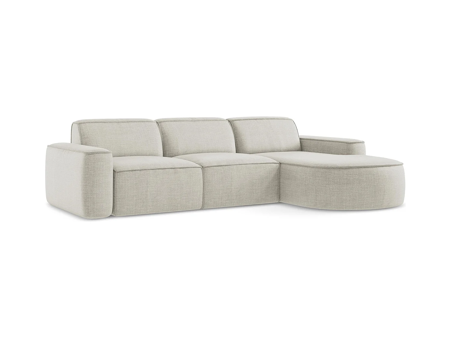 Canapé d'angle 3 places modulaire droit en tissu texturé - beige clair - OMAO