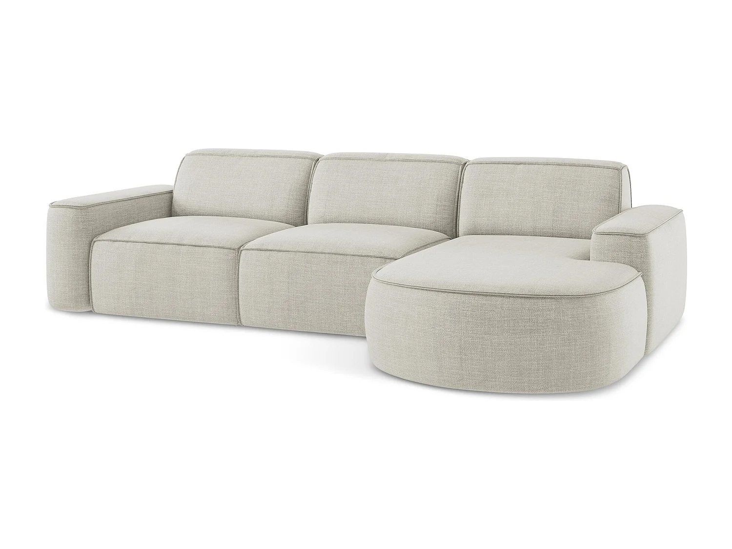 Canapé d'angle 3 places modulaire droit en tissu texturé - beige clair - OMAO