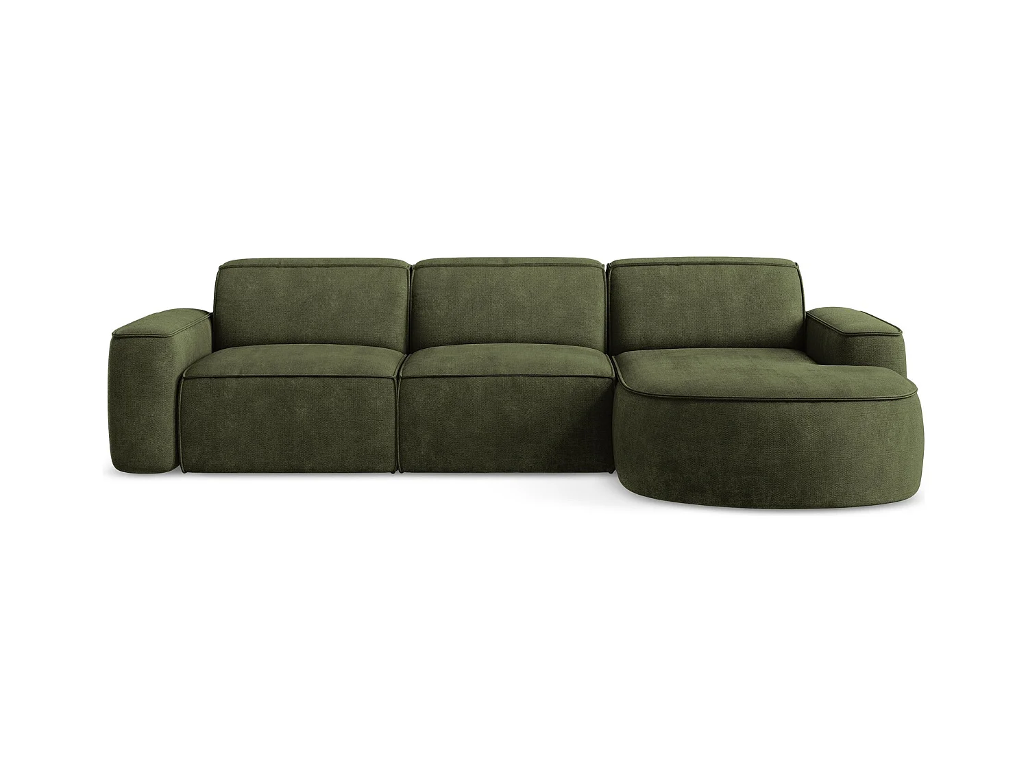 Canapé d'angle 3 places modulaire droit en tissu chenille - olive - OMAO