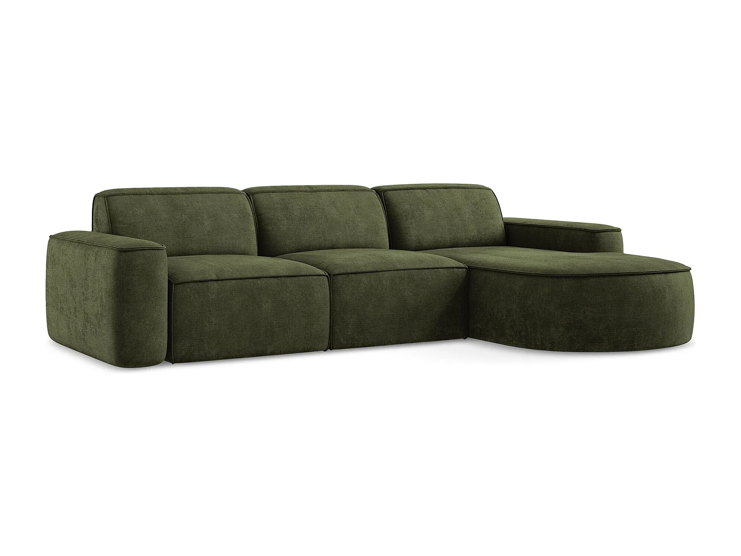 Canapé d'angle 3 places modulaire droit en tissu chenille - olive - OMAO