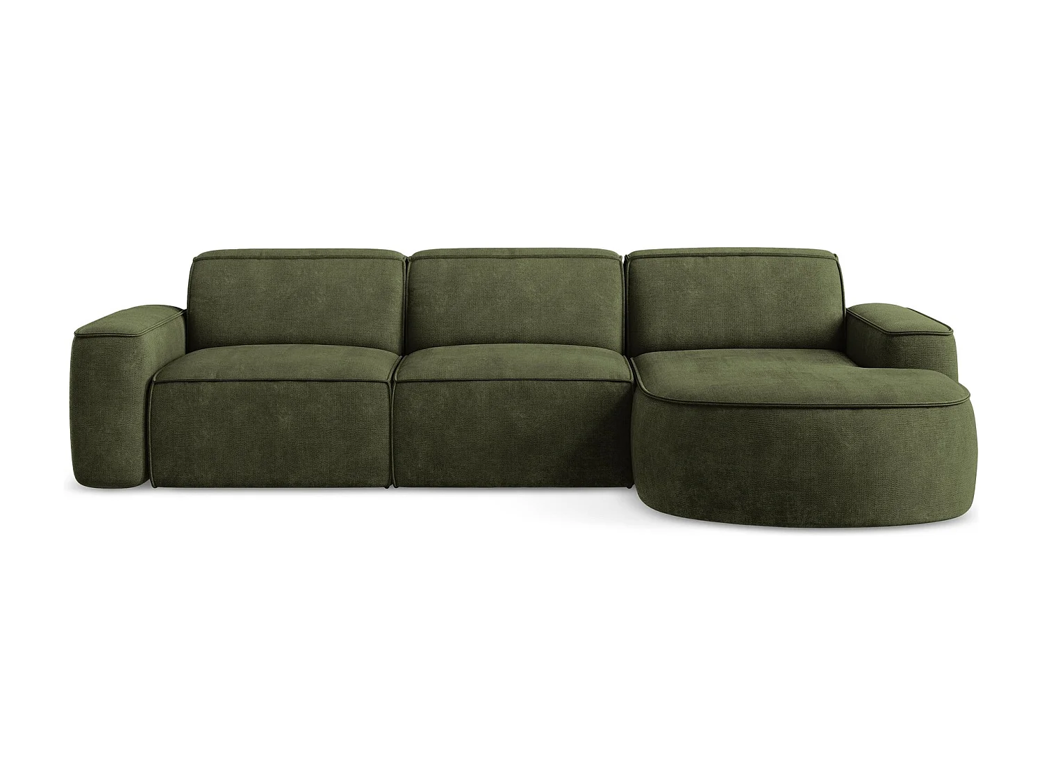 Modulaire hoekbank rechts van olijf chenille stof - OMAO