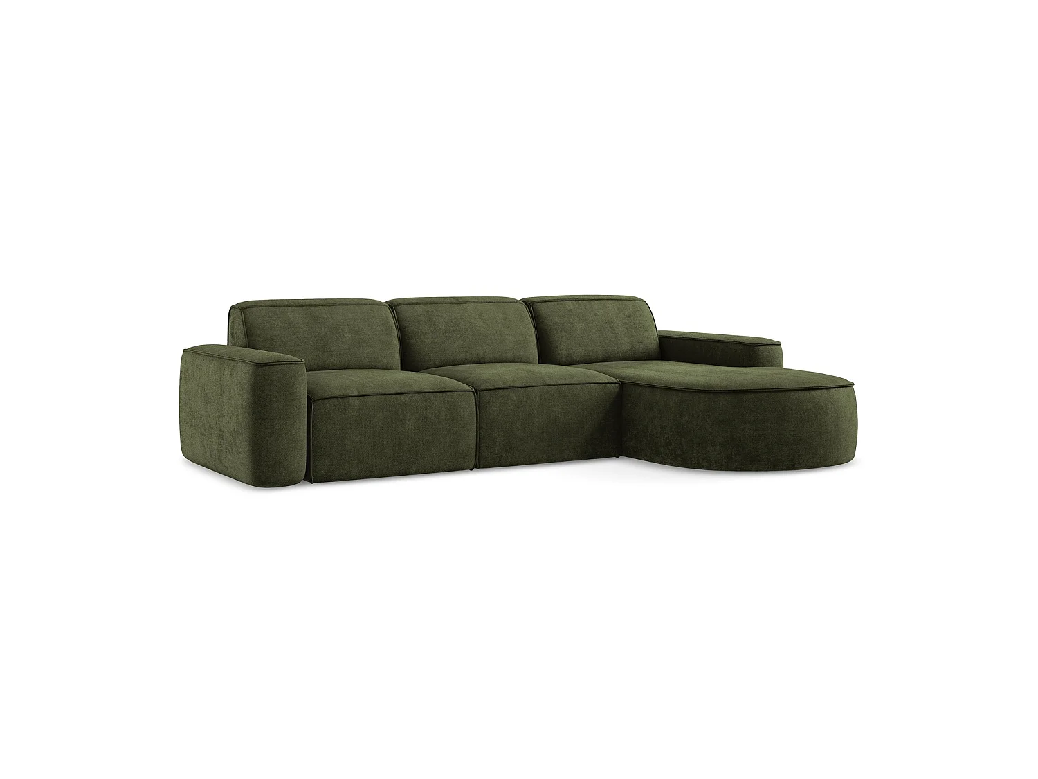 Canapé d'angle 3 places modulaire droit en tissu chenille - olive - MELISSA