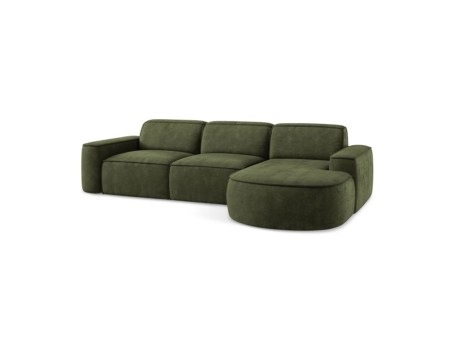 Canapé d'angle 3 places modulaire droit en tissu chenille - olive - MELISSA