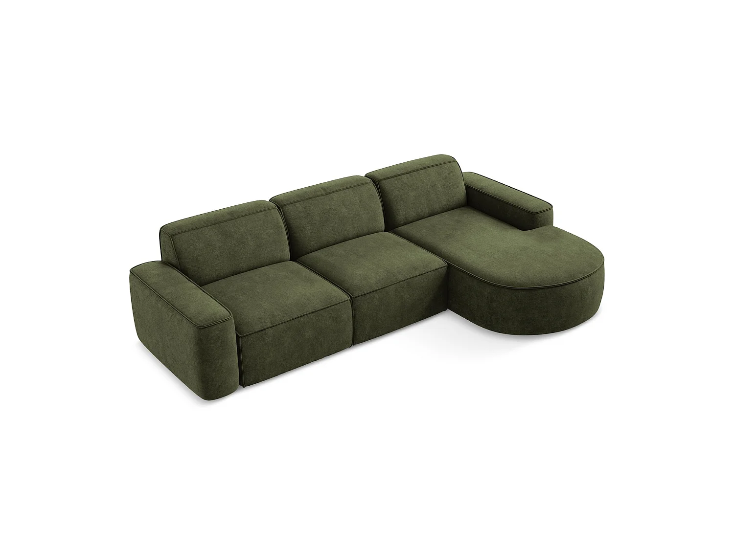 Canapé d'angle 3 places modulaire droit en tissu chenille - olive - MELISSA