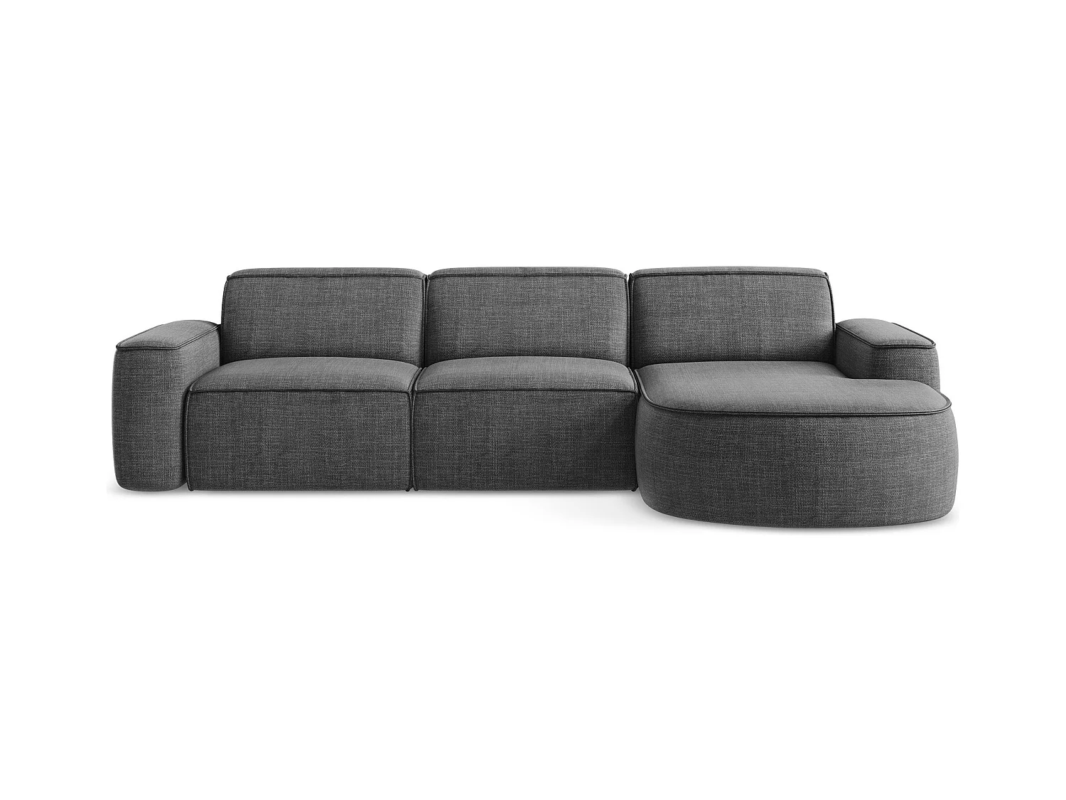 Canapé d'angle 3 places modulaire droit en tissu texturé - gris foncé - OMAO