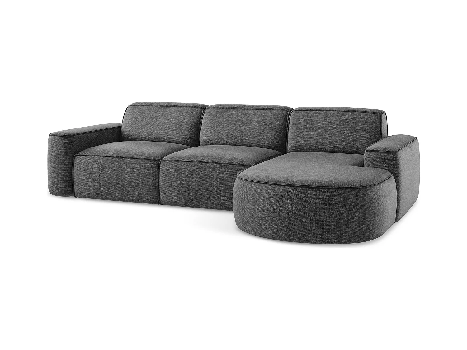 Canapé d'angle 3 places modulaire droit en tissu texturé - gris foncé - OMAO