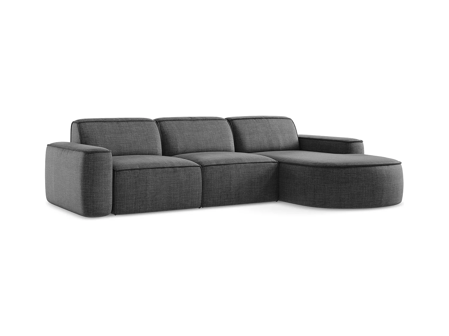 Canapé d'angle 3 places modulaire droit en tissu texturé - gris foncé - OMAO