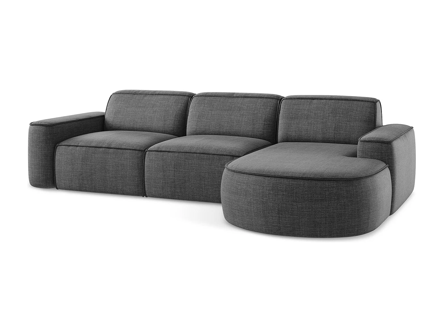 Canapé d'angle 3 places modulaire droit en tissu texturé - gris foncé - OMAO