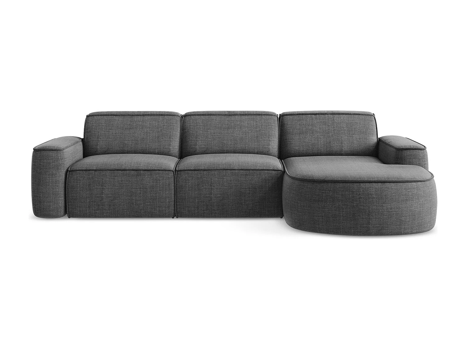 Modulaire hoekbank rechts van donkergrijs textuurstof - OMAO