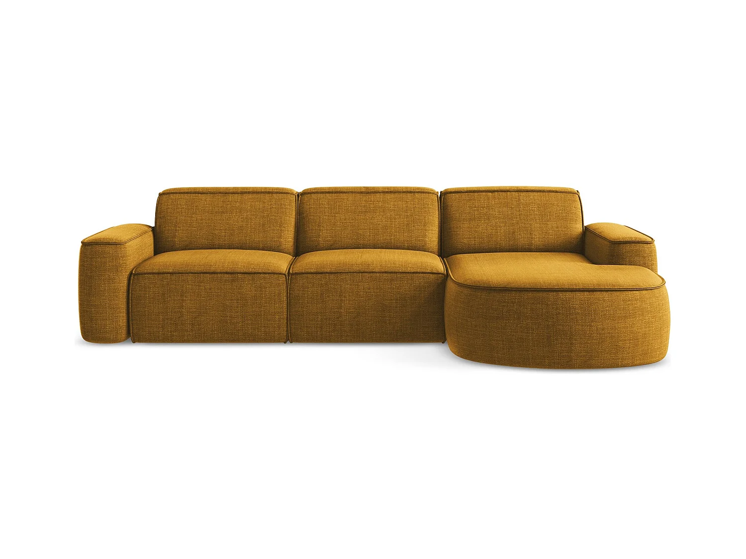 Canapé d'angle 3 places modulaire droit en tissu texturé - moutarde - OMAO