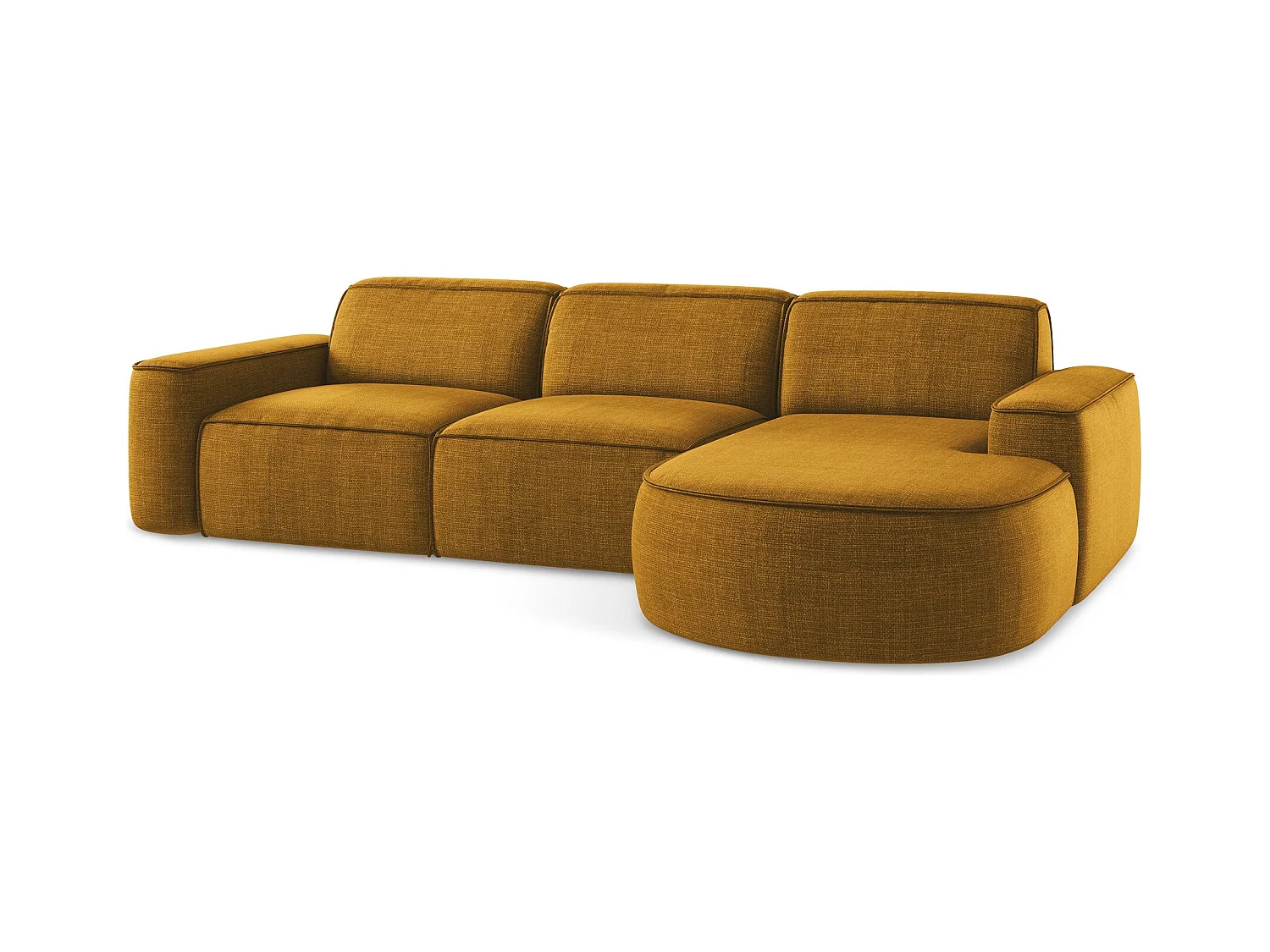 Canapé d'angle 3 places modulaire droit en tissu texturé - moutarde - OMAO