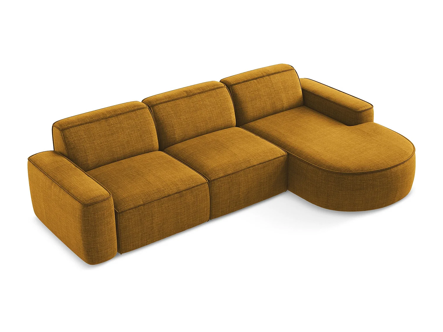 Canapé d'angle 3 places modulaire droit en tissu texturé - moutarde - OMAO