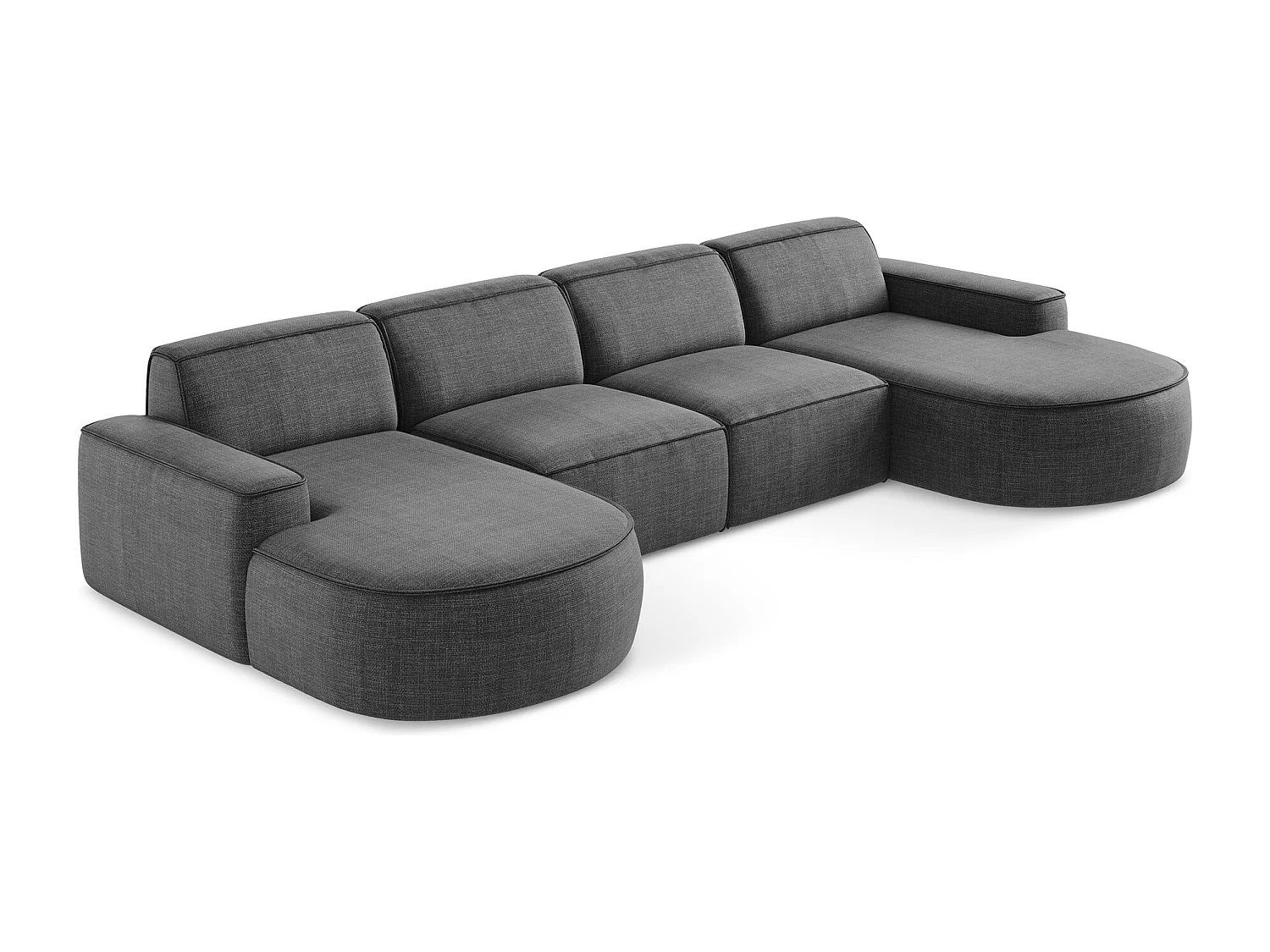 Canapé panoramique 4 places modulaire gauche en tissu texturé - gris foncé - OMAO