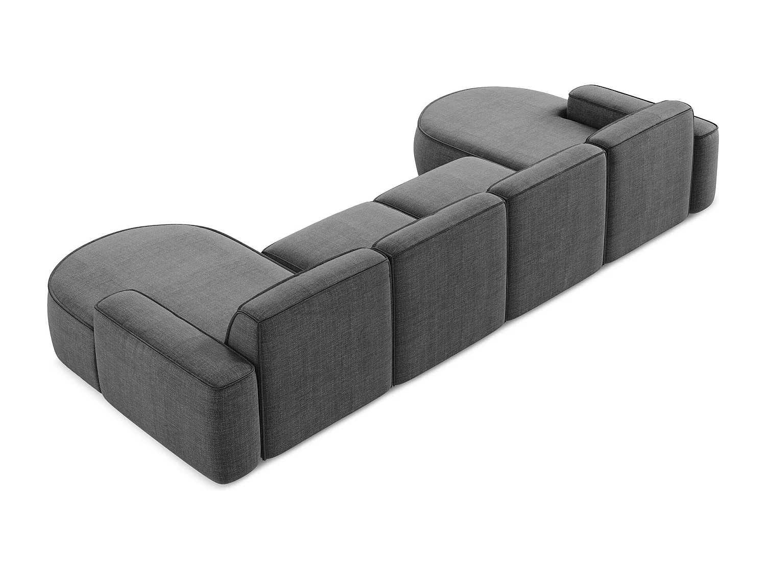 Canapé panoramique 4 places modulaire gauche en tissu texturé - gris foncé - OMAO