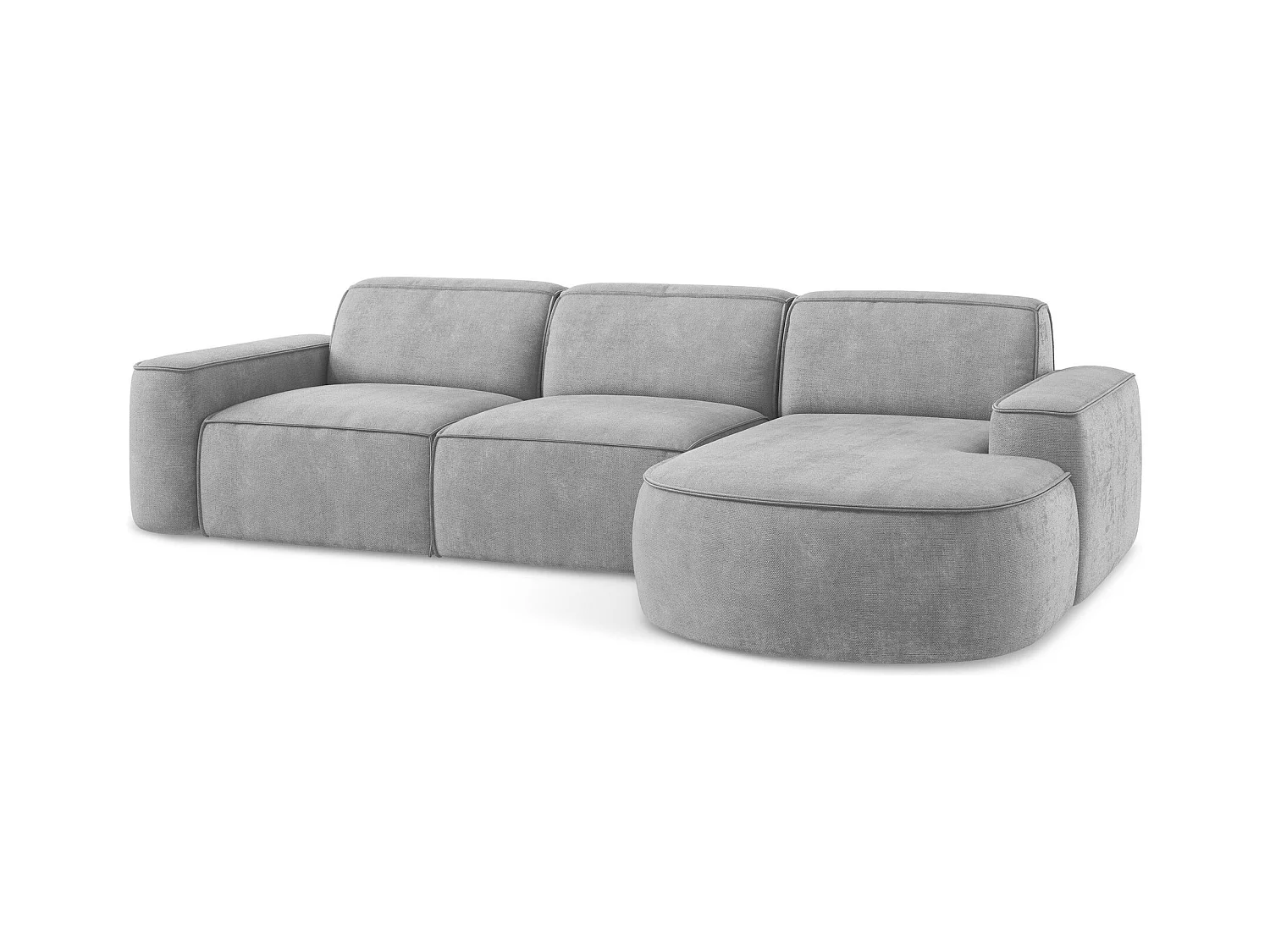 Canapé d'angle 3 places modulaire droit en tissu chenille - gris clair - OMAO