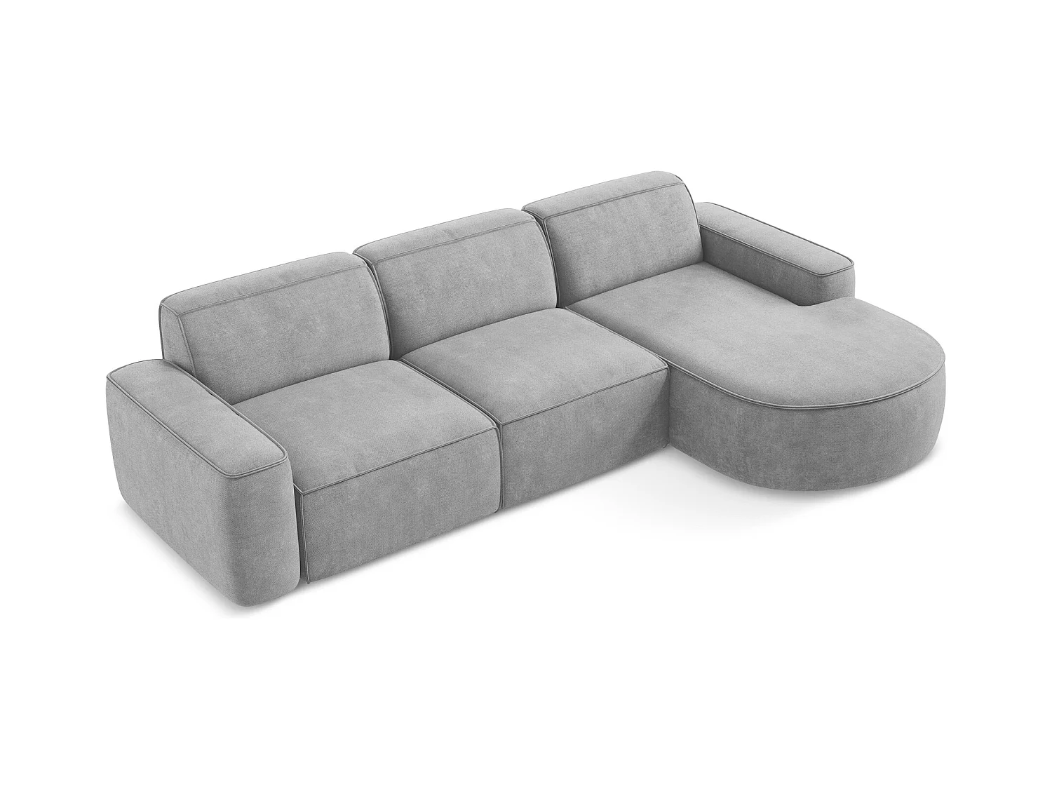 Canapé d'angle 3 places modulaire droit en tissu chenille - gris clair - OMAO