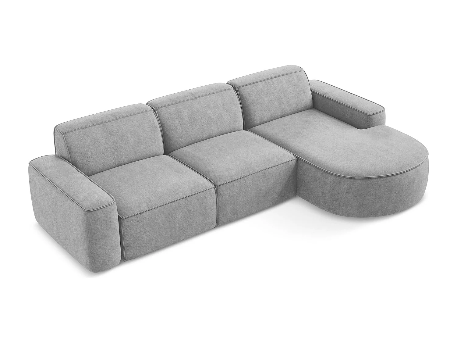 Canapé d'angle 3 places modulaire droit en tissu chenille - gris clair - OMAO