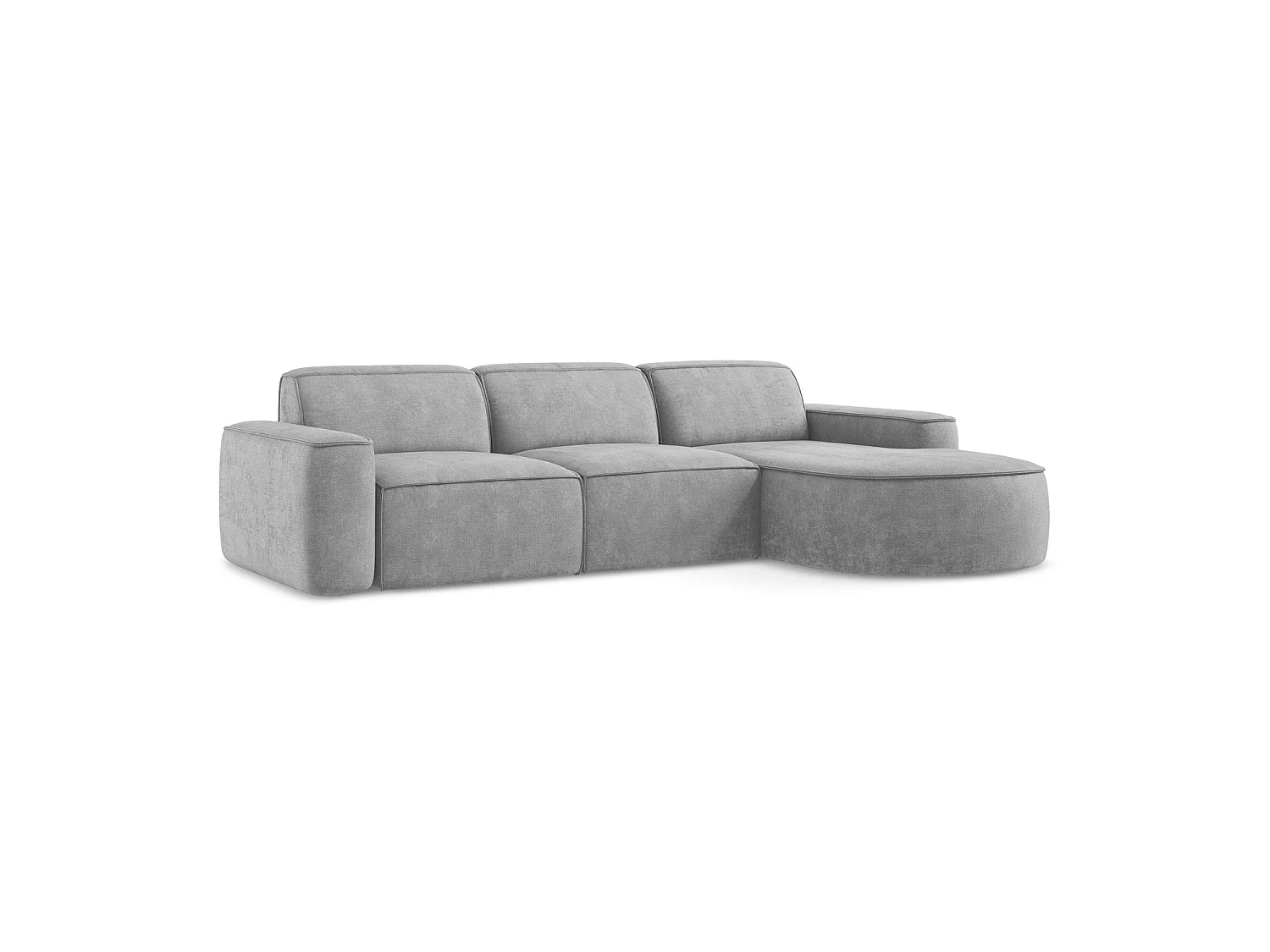 Canapé d'angle 3 places modulaire droit en tissu chenille - gris clair - MELISSA