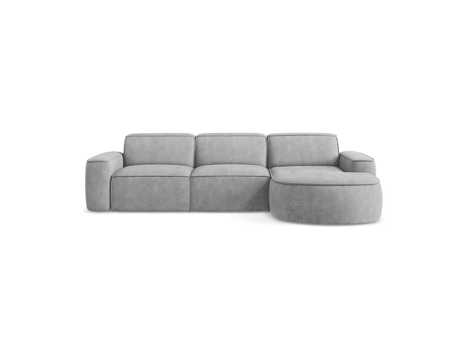 Canapé d'angle 3 places modulaire droit en tissu chenille - gris clair - MELISSA