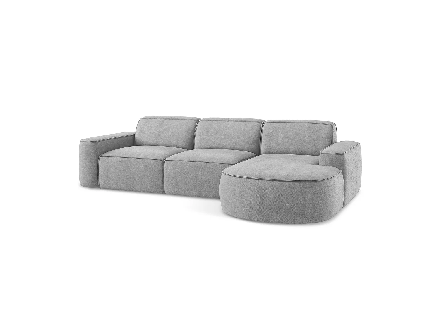 Canapé d'angle 3 places modulaire droit en tissu chenille - gris clair - MELISSA