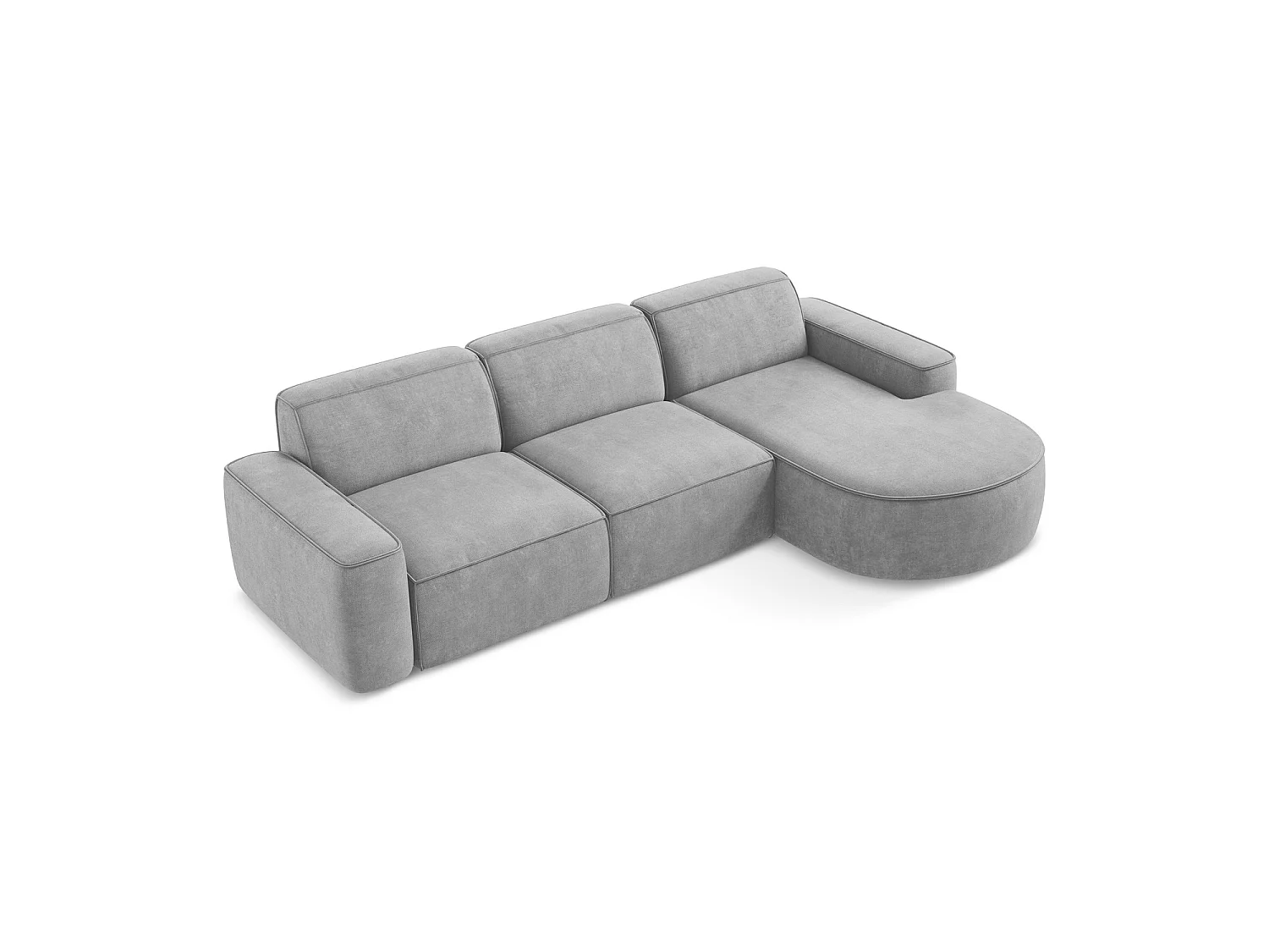 Canapé d'angle 3 places modulaire droit en tissu chenille - gris clair - MELISSA