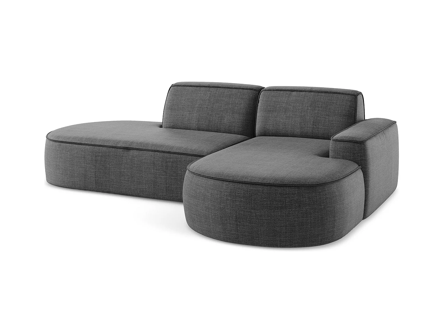 Canapé d'angle 3 places modulaire droit en tissu texturé - gris foncé - OMAO