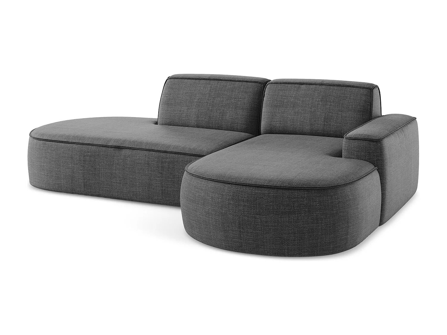 Canapé d'angle 3 places modulaire droit en tissu texturé - gris foncé - OMAO