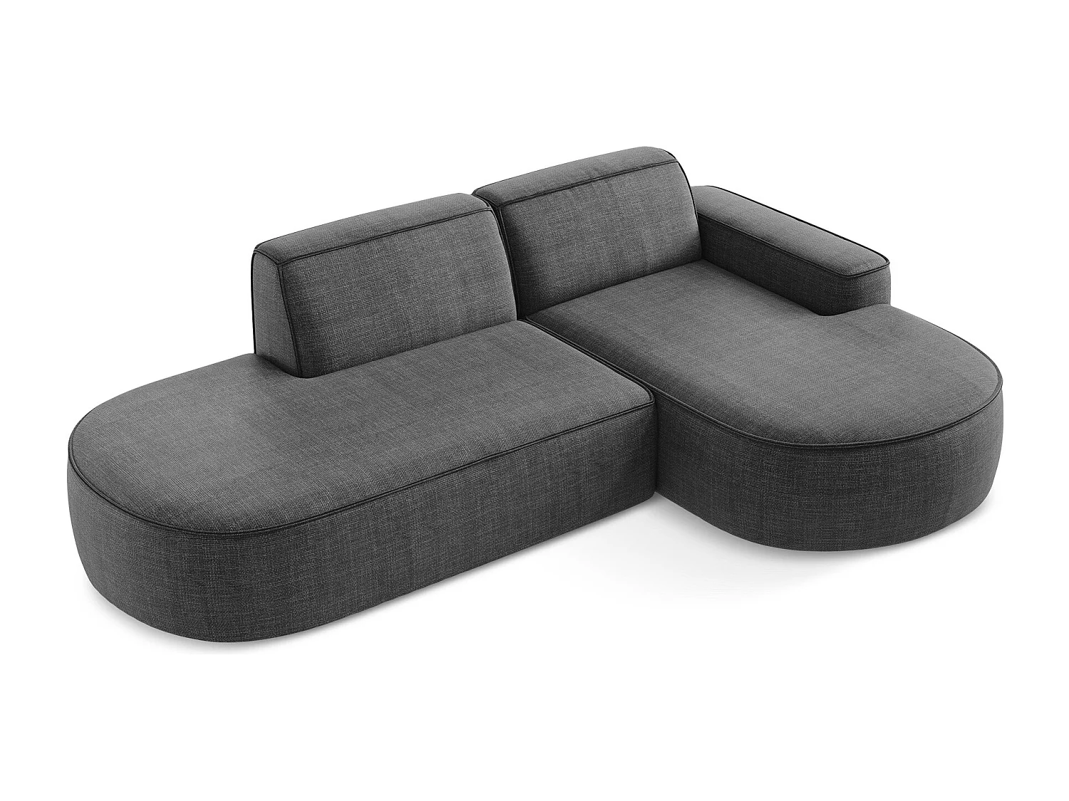 Canapé d'angle 3 places modulaire droit en tissu texturé - gris foncé - OMAO