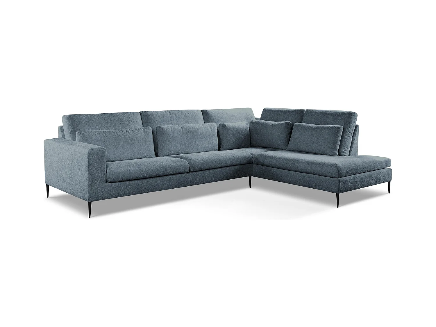 Canapé d’angle 4 places droit en tissu chenille - bleu - AKALA