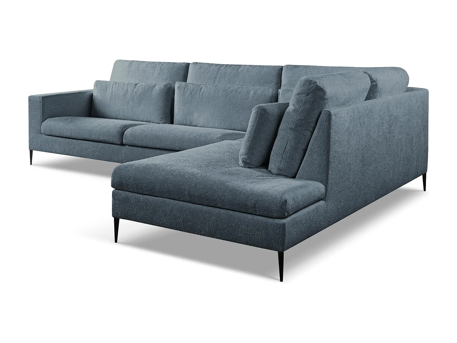 Canapé d’angle 4 places droit en tissu chenille - bleu - AKALA