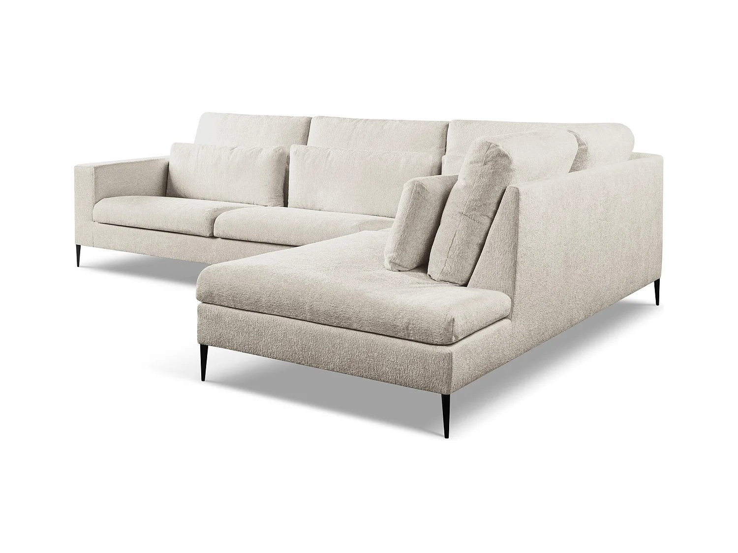 Canapé d’angle 4 places droit en tissu chenille - beige - AKALA